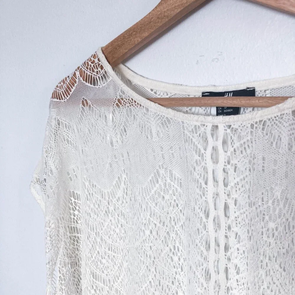 Sheer White Lace Crochet Beachware Coverup Top - Picture 6 of 10